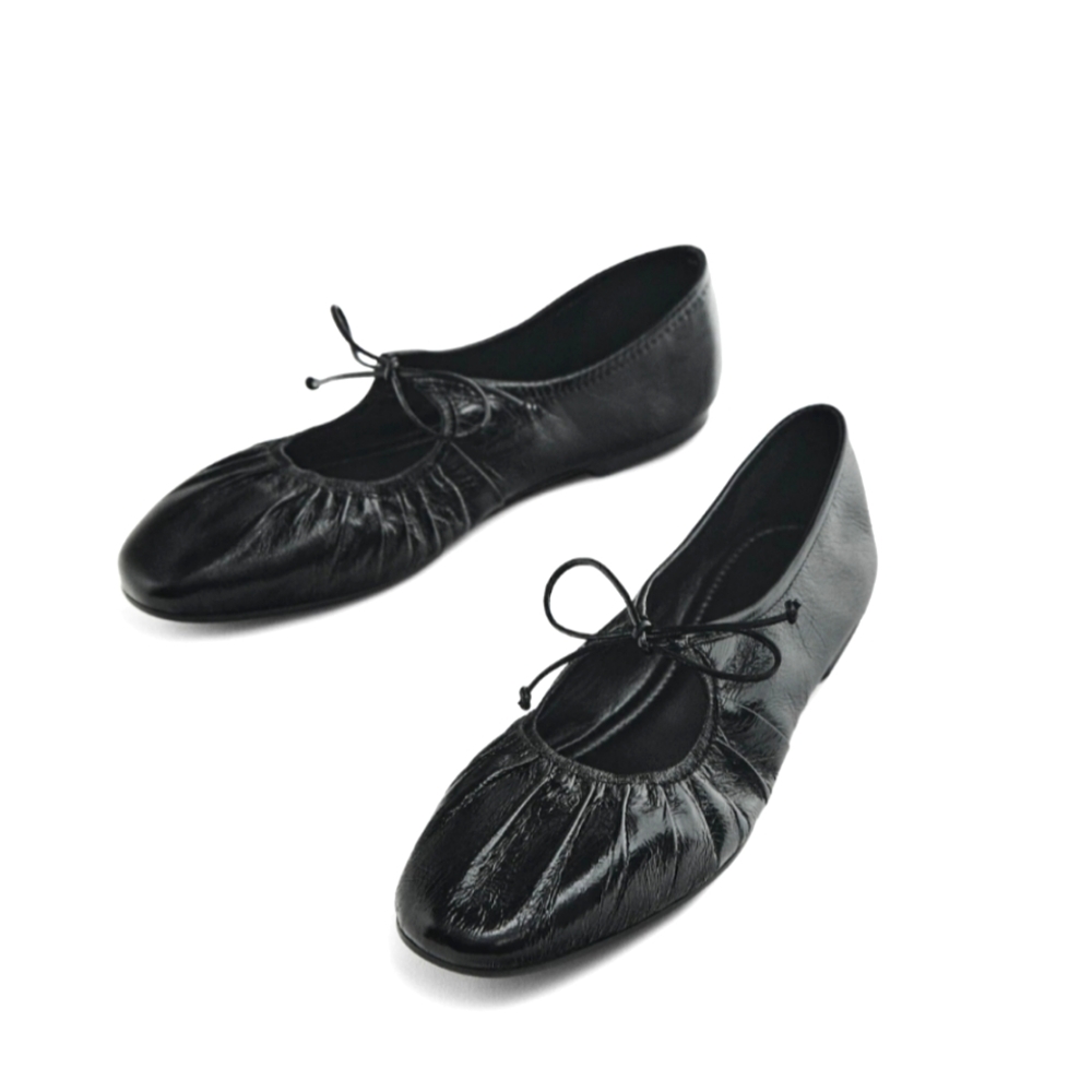 NEW Massimo Duttti Tied Leather Ballet Flats Black EU 39 US 8
